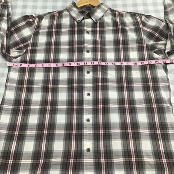 CHAPS men plaid button down shirt 100% lightweight cotton white grey red medium - Picture 7 of 10